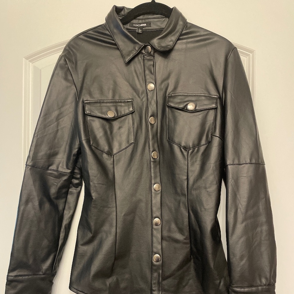 Black, faux leather top